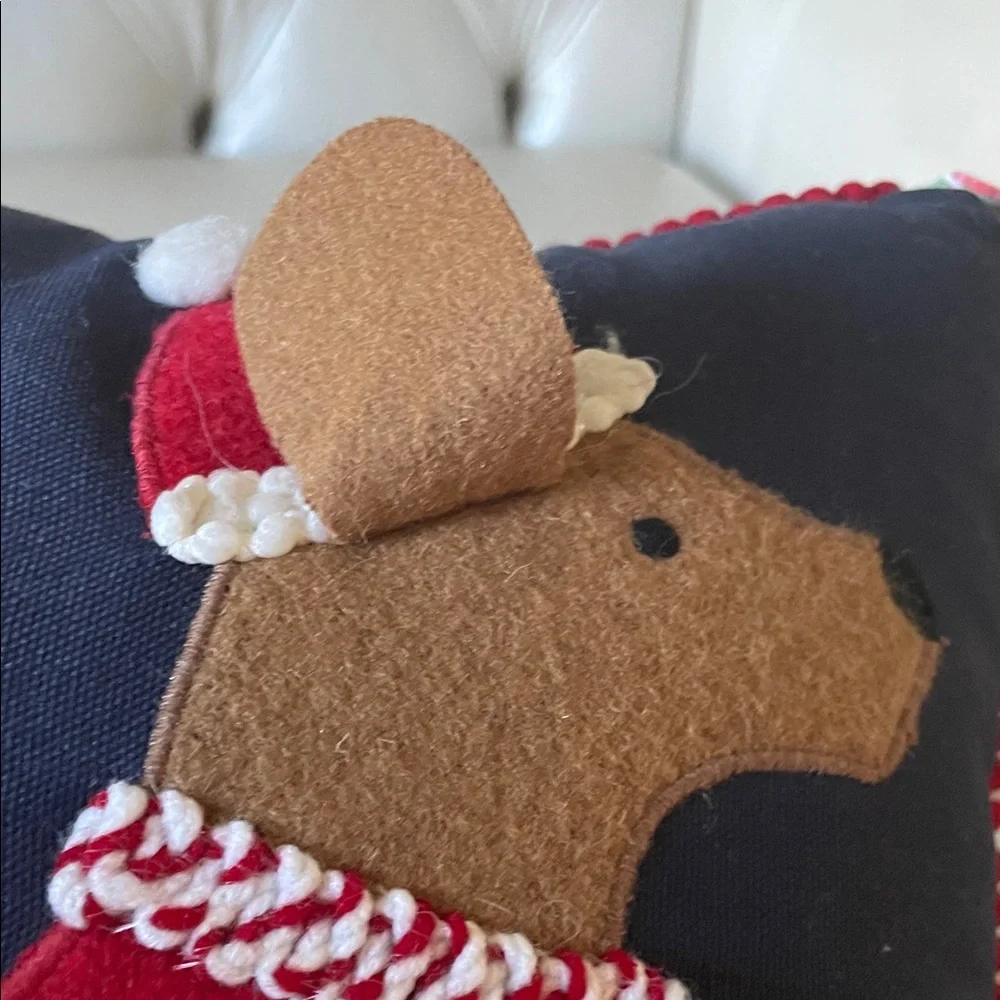 Holiday Dachshund Pillow with Gift - Navy and Red
